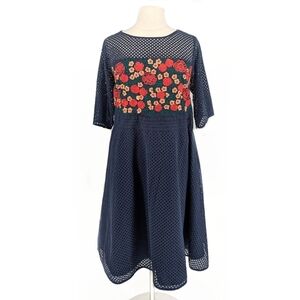 eshakti Eyelet Floral Embroidered Dress Blue 3X preppy wedding classic party